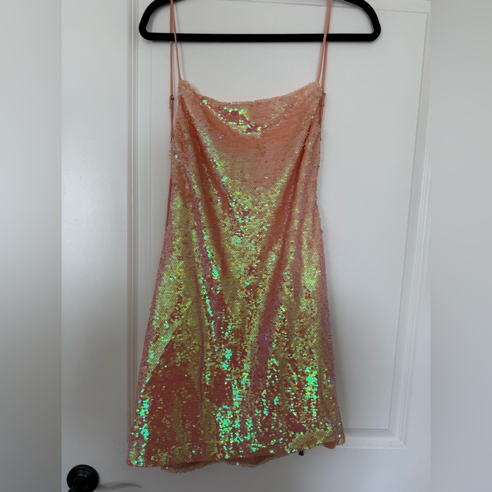 Kimchi Blue Iridescent Pink Sequin Mini Dress
